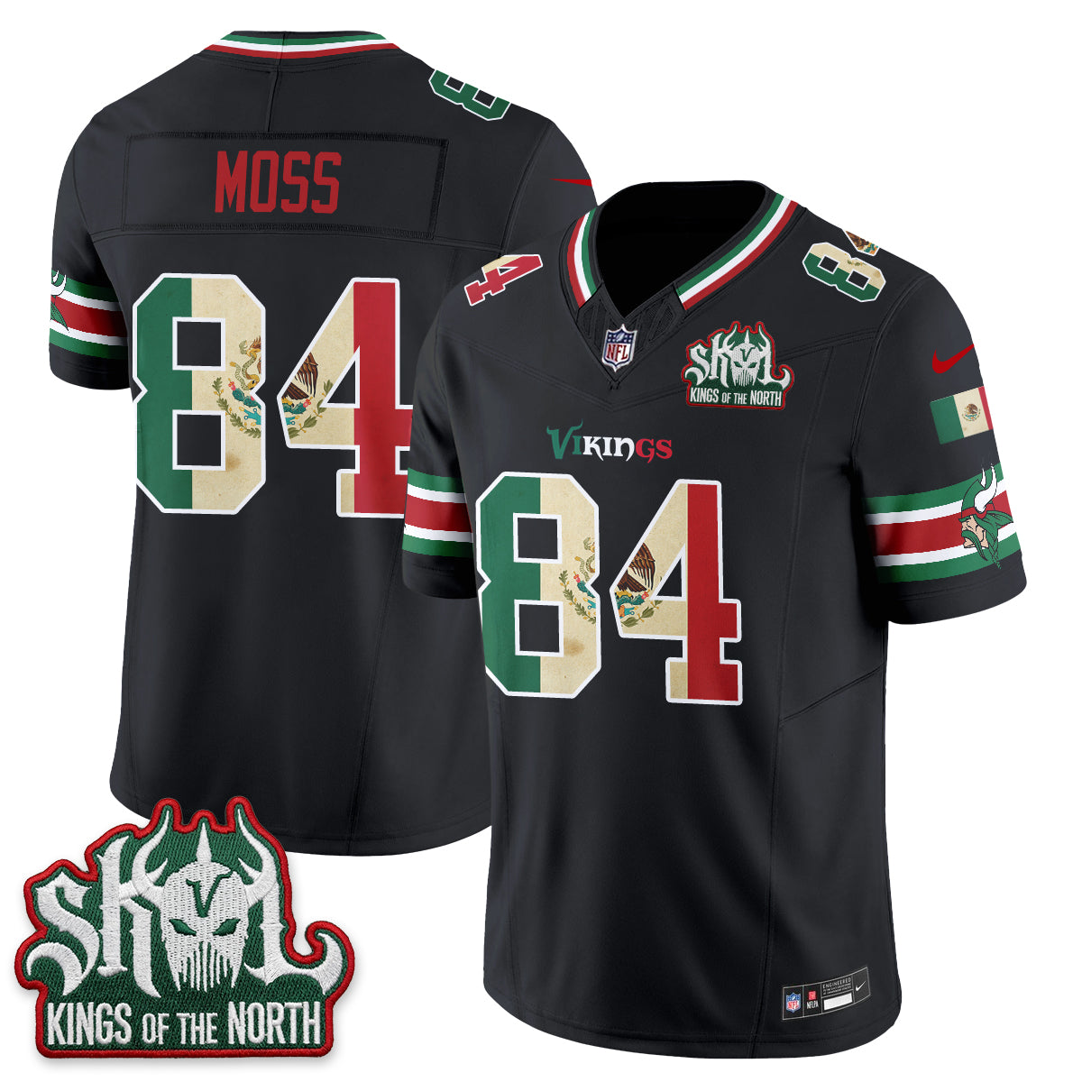 Minnesota Vikings Randy Moss Mexico Edition Vapor Jersey - All Stitched - Black