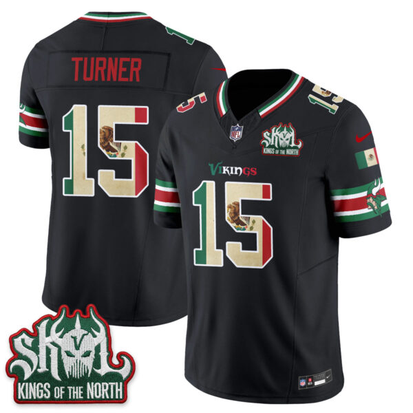 Minnesota Vikings Dallas Turner Mexico Edition Vapor Jersey - All Stitched - Black