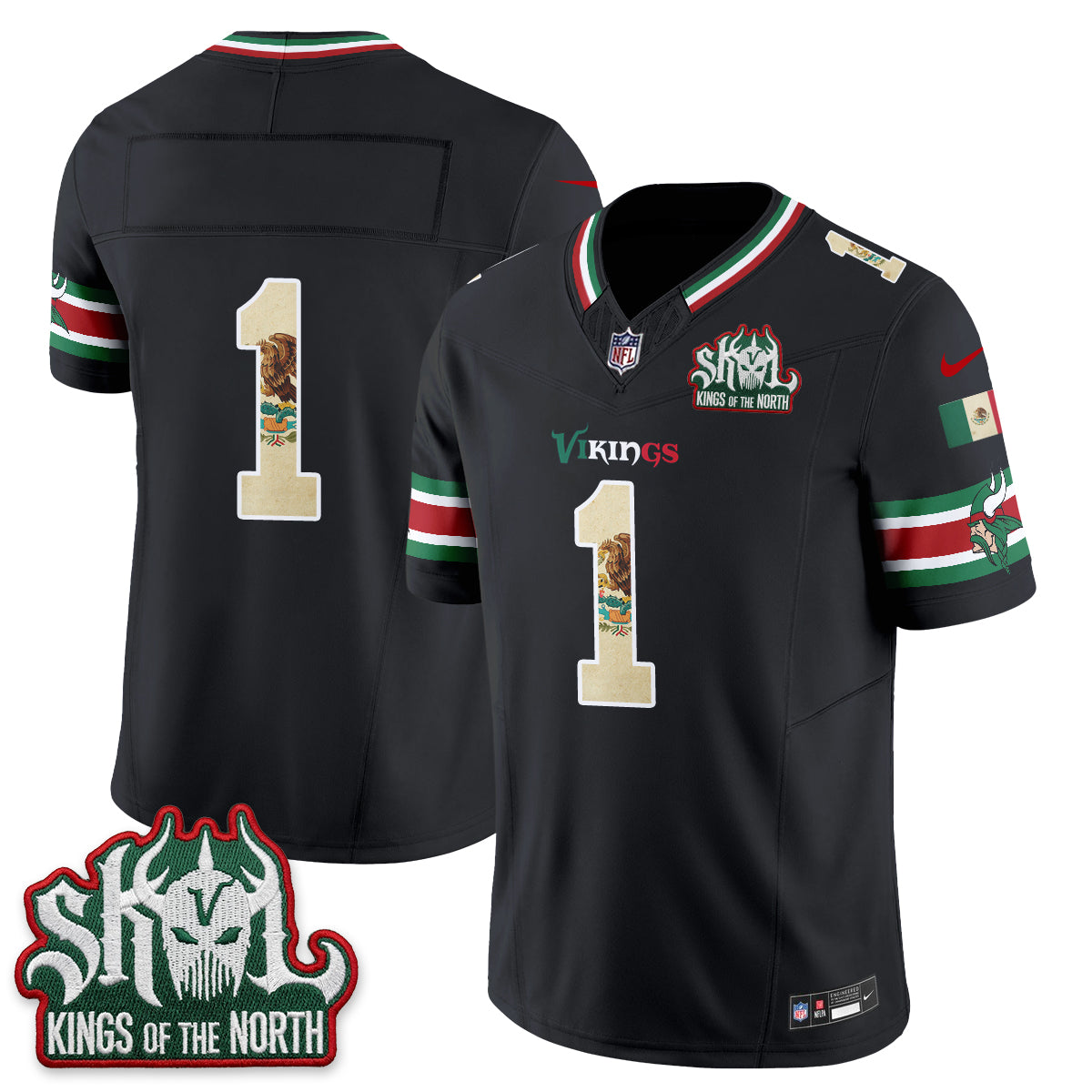 Minnesota Vikings Team Mexico Edition Vapor Jersey - All Stitched - Black