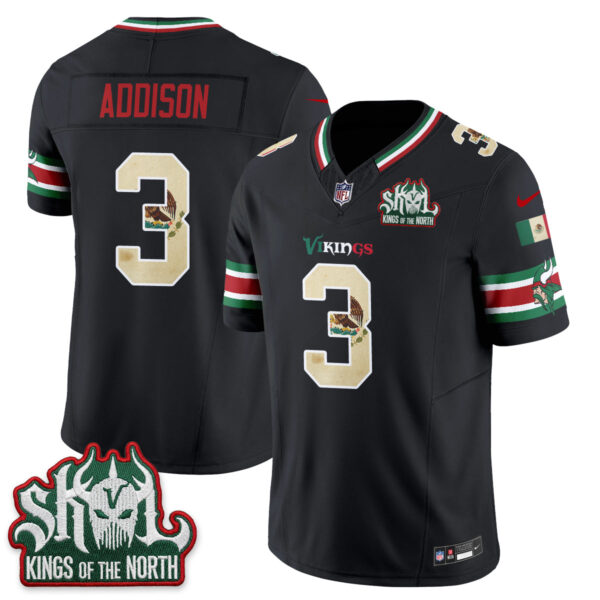Minnesota Vikings Jordan Addison Mexico Edition Vapor Jersey - All Stitched - Black