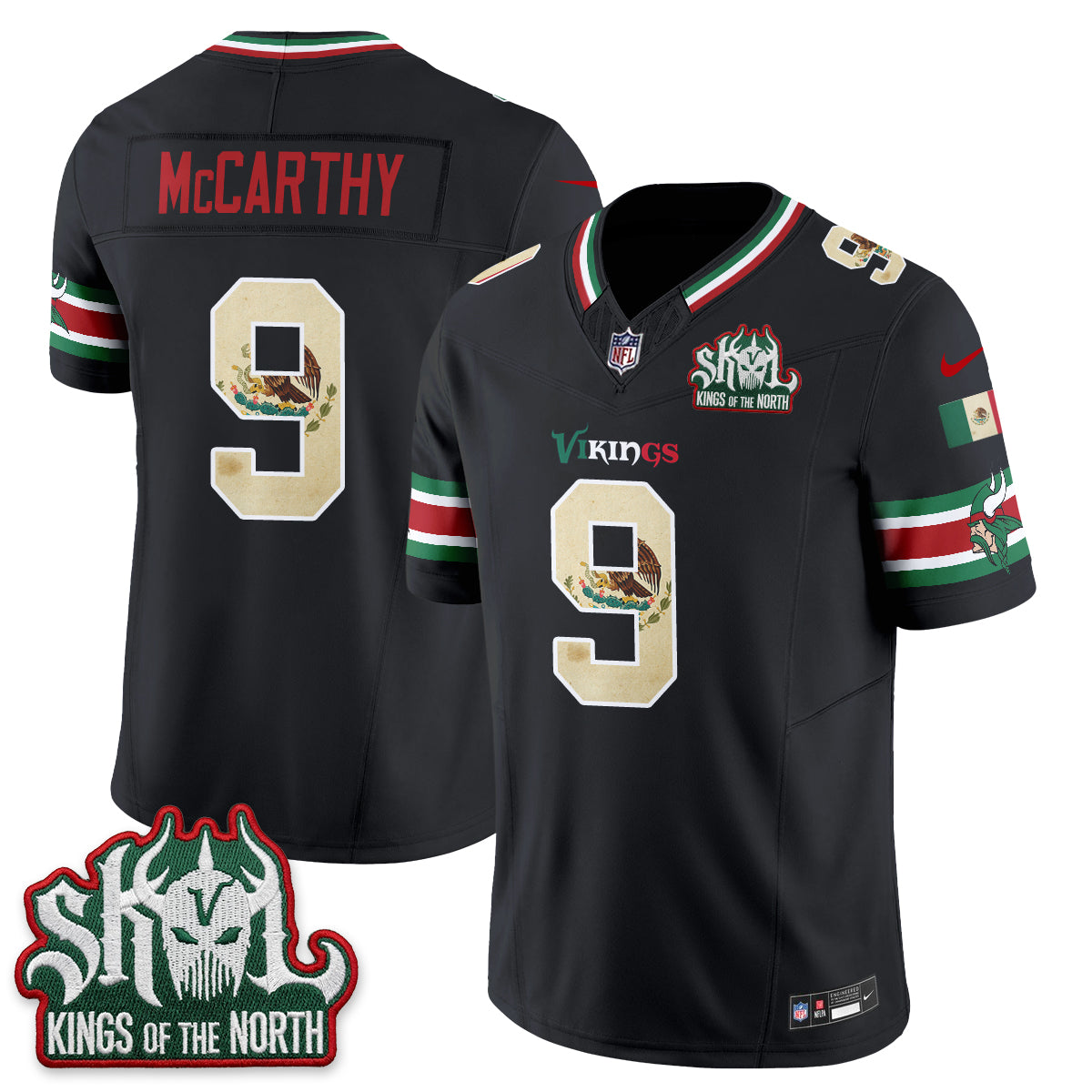 Minnesota Vikings J.J. McCarthy Mexico Edition Vapor Jersey - All Stitched - Black