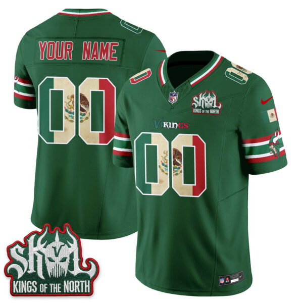 Minnesota Vikings Mexico Edition Vapor Custom Jersey - All Stitched - Green