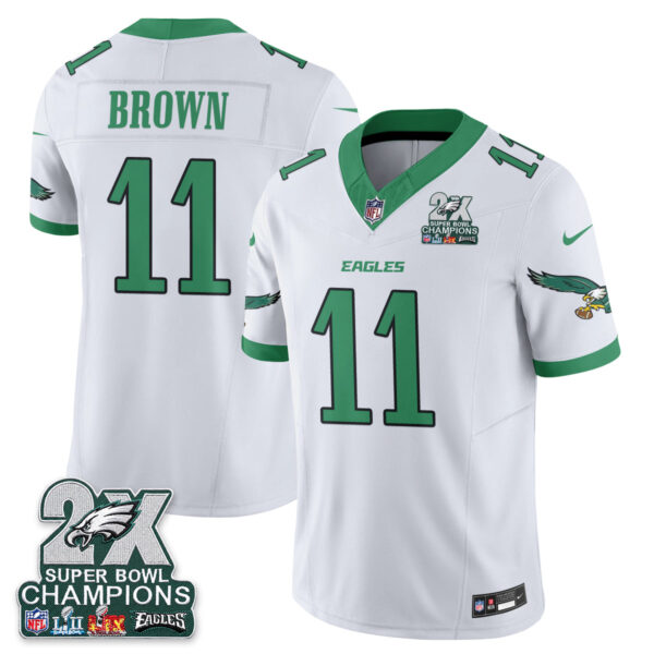 Philadelphia Eagles A.J. Brown 2X Champions Patch Vapor Jersey - All Stitched - White