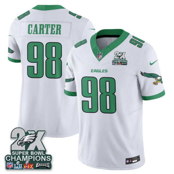 Philadelphia Eagles Jalen Carter 2X Champions Patch Vapor Jersey - All Stitched - White