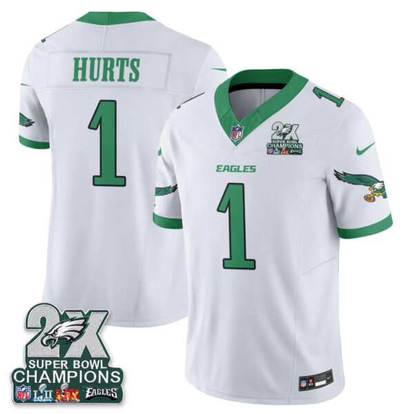 Philadelphia Eagles Jalen Hurts 2X Champions Patch Vapor Jersey - All Stitched - White