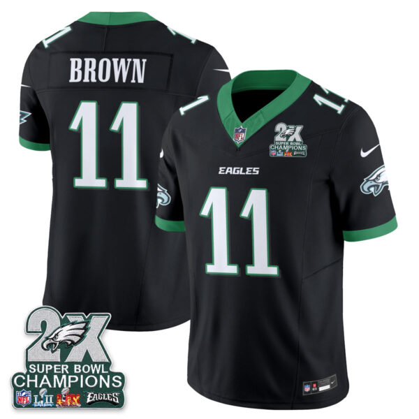 Philadelphia Eagles A.J. Brown 2X Champions Patch Vapor Jersey - All Stitched - Black