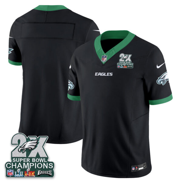 Philadelphia Eagles Team 2X Champions Patch Vapor Jersey - All Stitched - Black