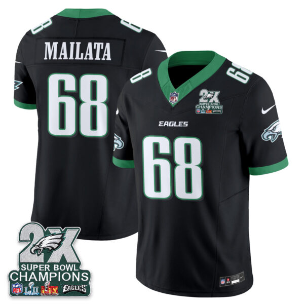 Philadelphia Eagles Jordan Mailata 2X Champions Patch Vapor Jersey - All Stitched - Black