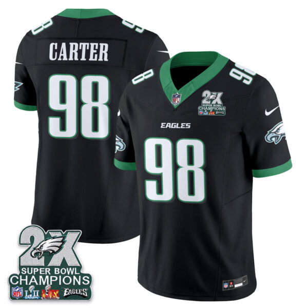 Philadelphia Eagles Jalen Carter 2X Champions Patch Vapor Jersey - All Stitched - Black