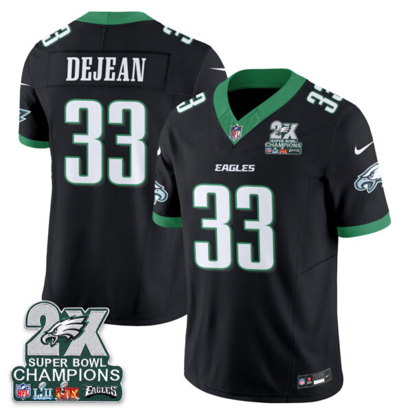Philadelphia Eagles Cooper DeJean 2X Champions Patch Vapor Jersey - All Stitched - Black
