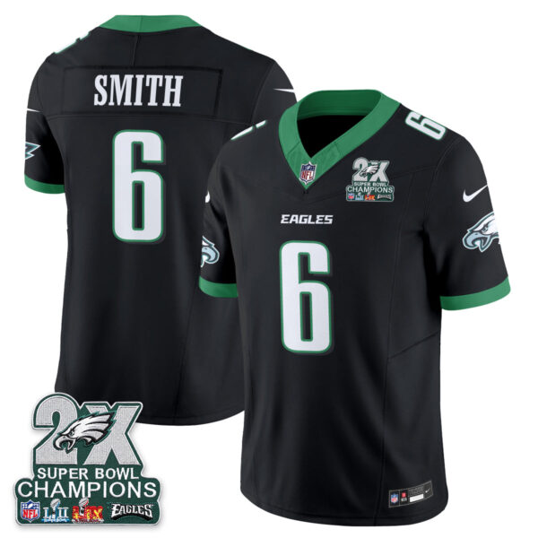 Philadelphia Eagles DeVonta Smith 2X Champions Patch Vapor Jersey - All Stitched - Black