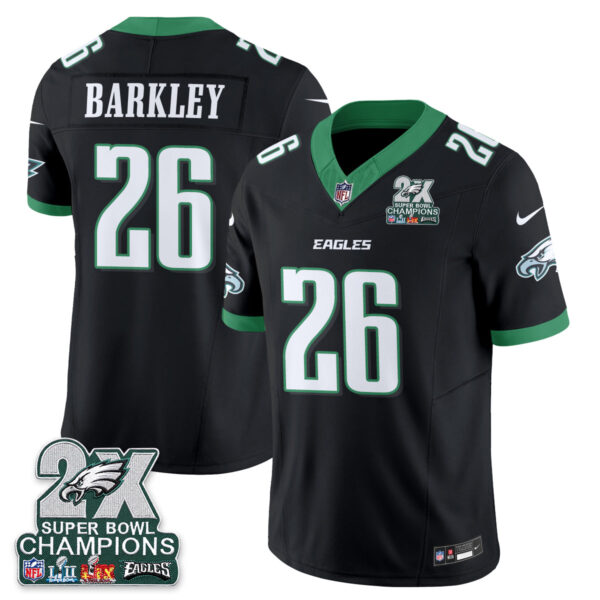 Philadelphia Eagles Saquon Barkley 2X Champions Patch Vapor Jersey - All Stitched - Black