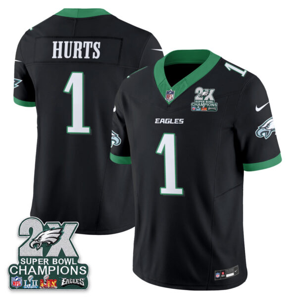 Philadelphia Eagles Jalen Hurts 2X Champions Patch Vapor Jersey - All Stitched - Black