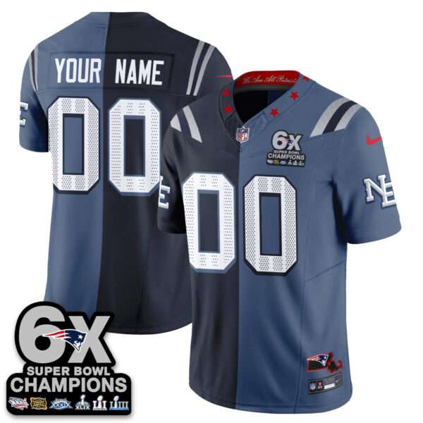 New England Patriots Team Rivalries Split Edition Vapor Custom Jersey - All Stitched - Blue Navy