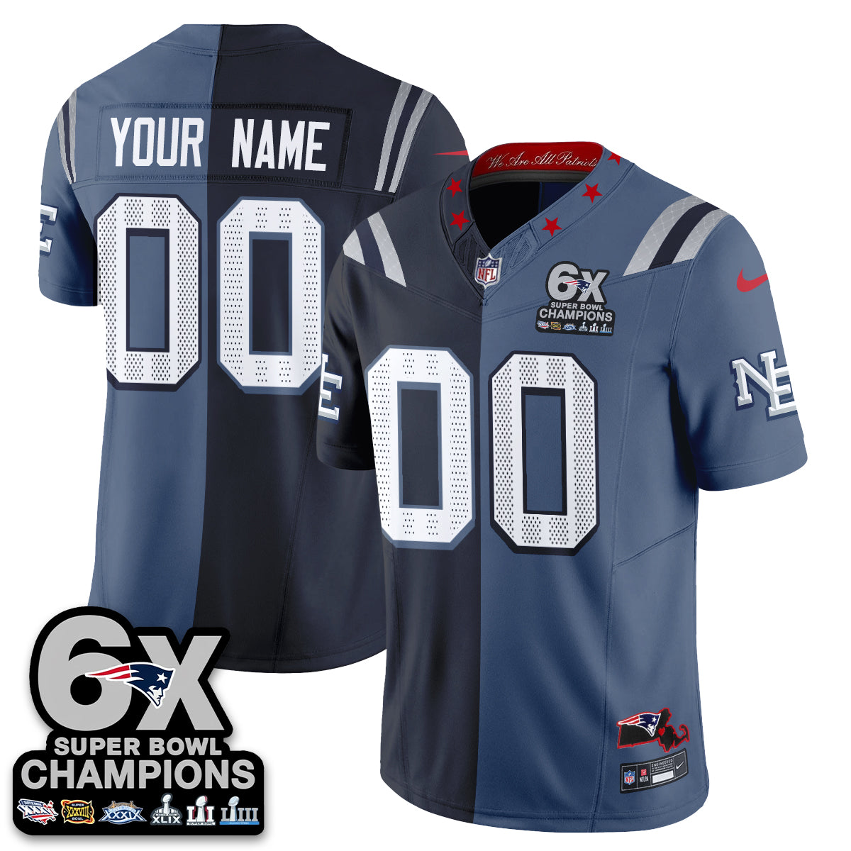 New England Patriots Team Rivalries Split Edition Vapor Custom Jersey - All Stitched - Blue Navy