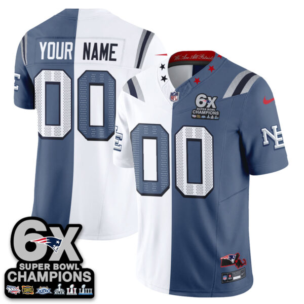 New England Patriots Team Rivalries Split Edition Vapor Custom Jersey - All Stitched - Blue White