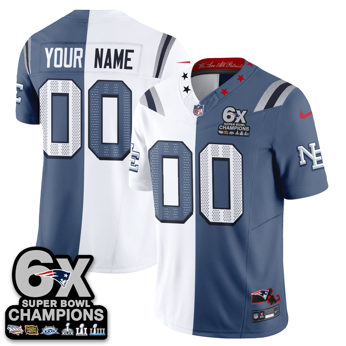 New England Patriots Team Rivalries Split Edition Vapor Custom Jersey - All Stitched - Blue White