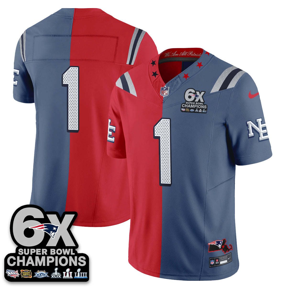 New England Patriots Team Rivalries Split Edition Vapor Jersey - All Stitched - Blue Red
