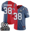 New England Patriots Rhamondre Stevenson Rivalries Split Edition Vapor Jersey - All Stitched - Blue Red