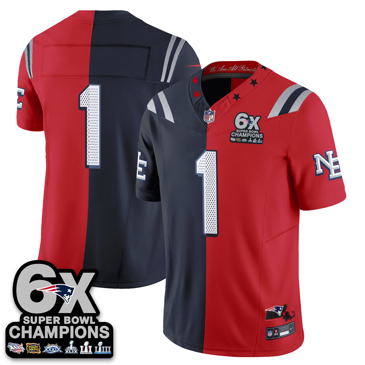 New England Patriots Team Rivalries Split Edition Vapor Jersey - All Stitched - Navy Red