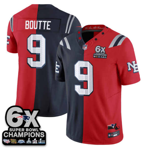 New England Patriots Kayshon Boutte Rivalries Split Edition Vapor Jersey - All Stitched - Navy Red