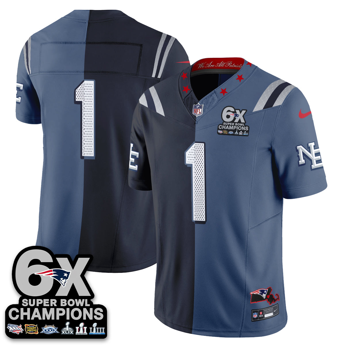 New England Patriots Team Rivalries Split Edition Vapor Jersey - All Stitched - Blue Navy