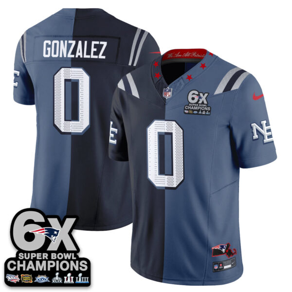 New England Patriots Christian Gonzalez Rivalries Split Edition Vapor Jersey - All Stitched - Blue Navy