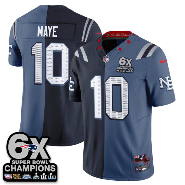 New England Patriots Drake Maye Rivalries Split Edition Vapor Jersey - All Stitched - Blue Navy