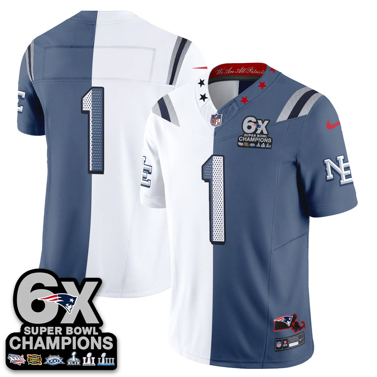 New England Patriots Team Rivalries Split Edition Vapor Jersey - All Stitched - Blue White