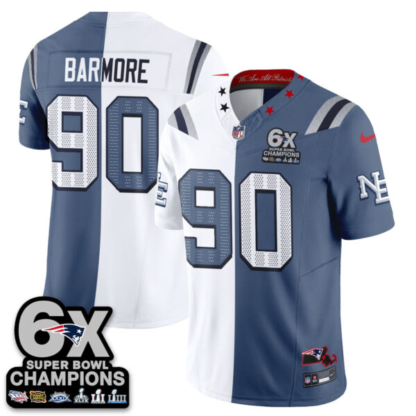 New England Patriots Christian Barmore Rivalries Split Edition Vapor Jersey - All Stitched - Blue White