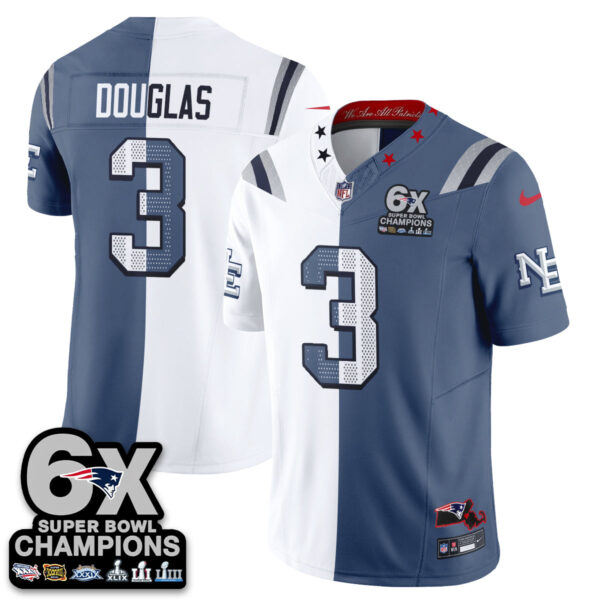 New England Patriots Demario Douglas Rivalries Split Edition Vapor Jersey - All Stitched - Blue White