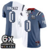 New England Patriots Christian Gonzalez Rivalries Split Edition Vapor Jersey - All Stitched - Blue White