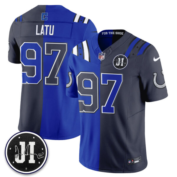 Indianapolis Colts Laiatu Latu 2026 Rivalries Split Vapor Jersey - All Stitched - Royal Anthracite