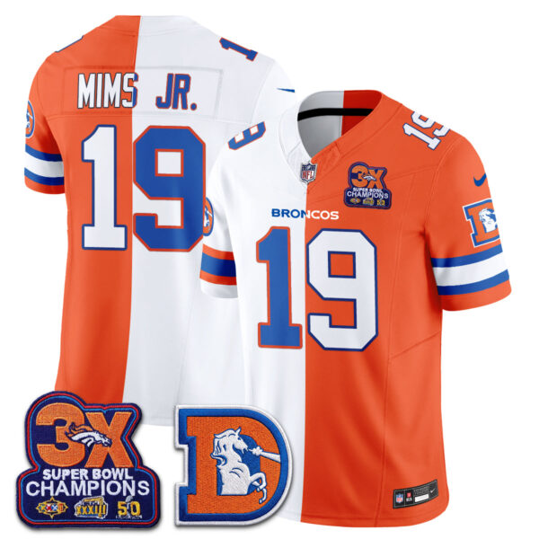 Denver Broncos Marvin Mims Jr. Throwback Split Edition Vapor Jersey - All Stitched - White Orange