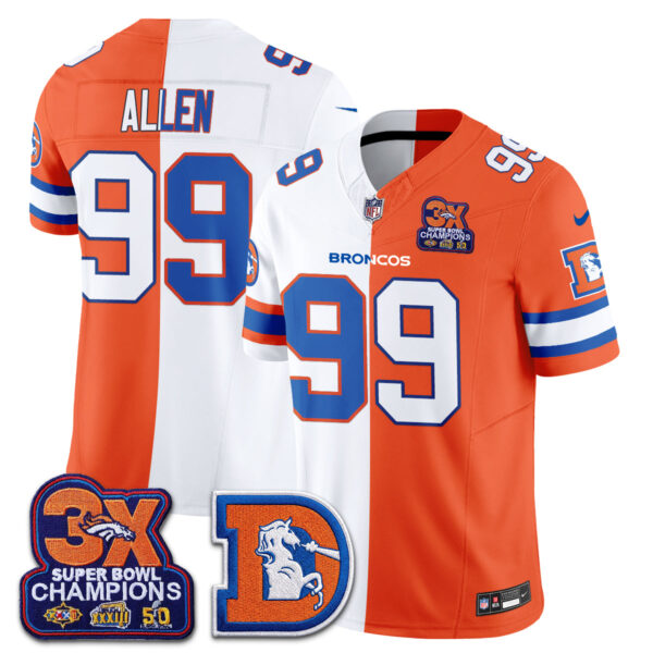 Denver Broncos Zach Allen Throwback Split Edition Vapor Jersey - All Stitched - White Orange