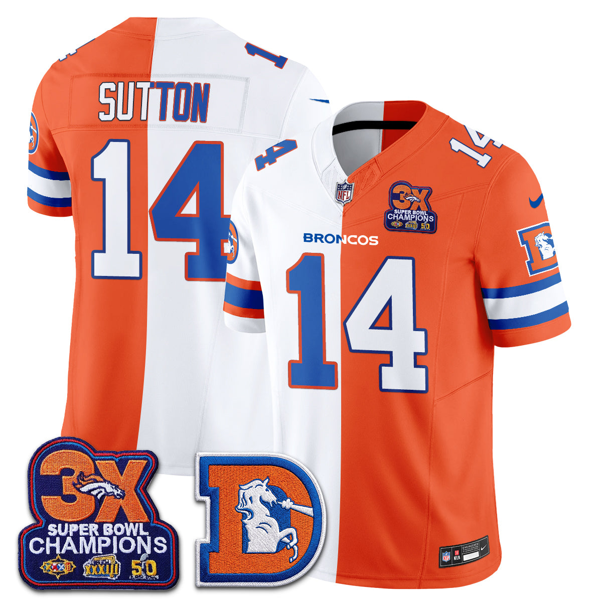 Denver Broncos Courtland Sutton Throwback Split Edition Vapor Jersey - All Stitched - White Orange