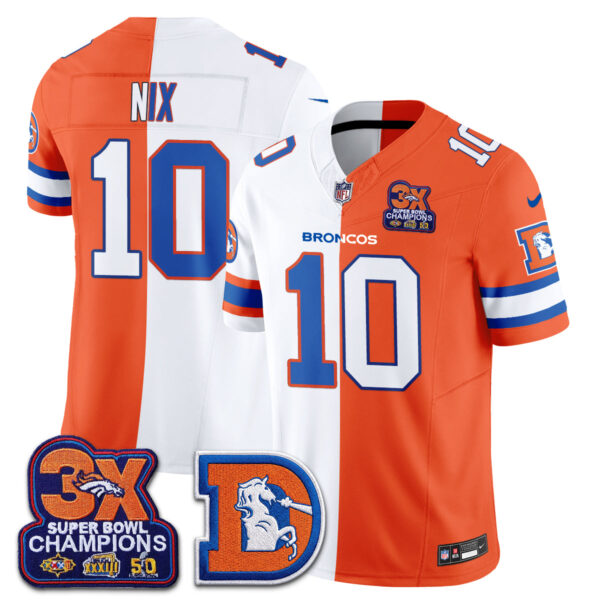 Denver Broncos Bo Nix Throwback Split Edition Vapor Jersey - All Stitched - White Orange