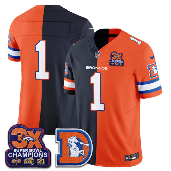 Denver Broncos Team Throwback Split Edition Vapor Jersey - All Stitched - Navy Orange