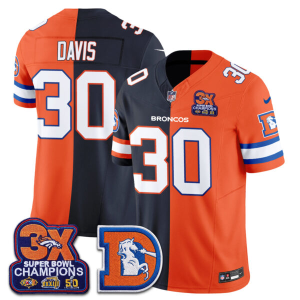Denver Broncos Terrell Davis Throwback Split Edition Vapor Jersey - All Stitched - Navy Orange