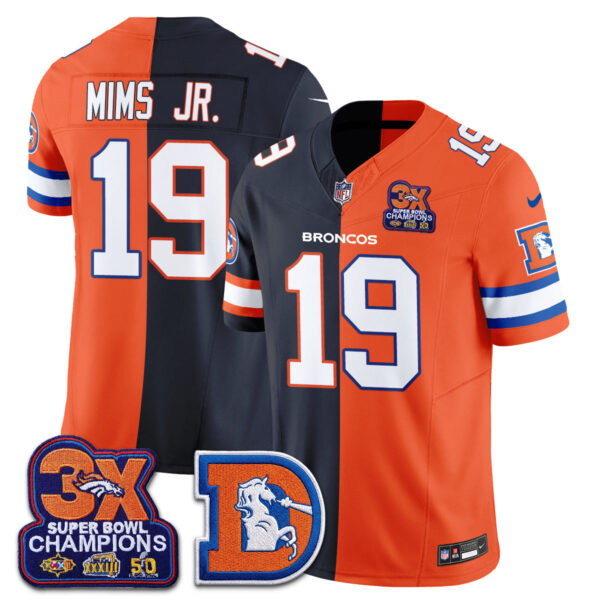 Denver Broncos Marvin Mims Jr. Throwback Split Edition Vapor Jersey - All Stitched - Navy Orange