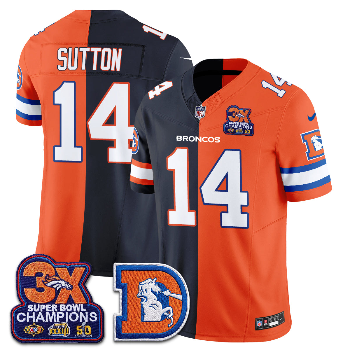 Denver Broncos Courtland Sutton Throwback Split Edition Vapor Jersey - All Stitched - Navy Orange