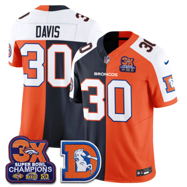 Denver Broncos Terrell Davis Throwback Split Edition Vapor Jersey - All Stitched - Alternate Split