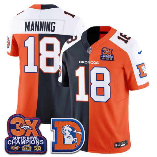 Denver Broncos Peyton Manning Throwback Split Edition Vapor Jersey - All Stitched - Alternate Split