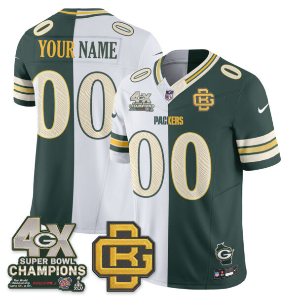 Green Bay Packers Rivalries Split Edition Vapor Custom Jersey - All Stitched - Green White