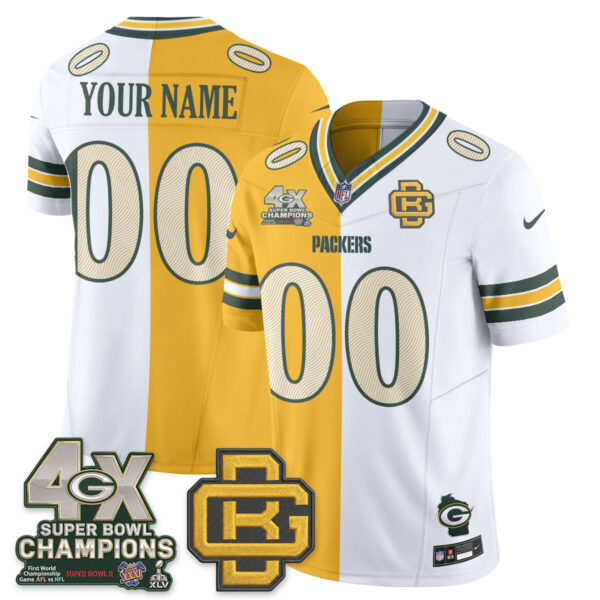 Green Bay Packers Rivalries Split Edition Vapor Custom Jersey - All Stitched - Yellow White