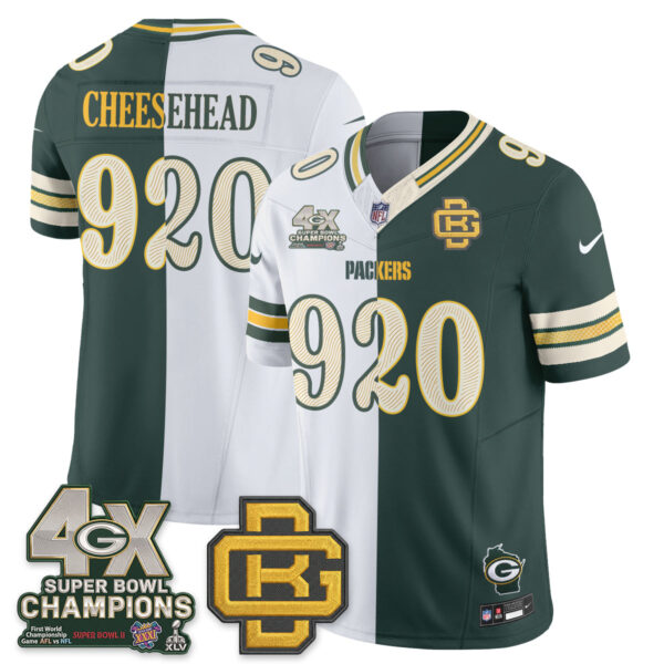 Green Bay Packers Cheesehead Rivalries Split Edition Vapor Jersey - All Stitched - Green White