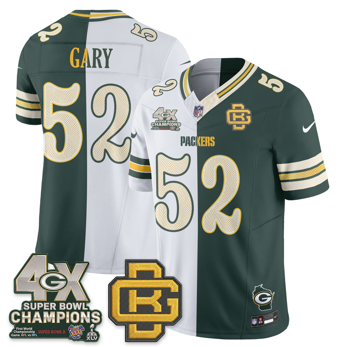 Green Bay Packers Rashan Gary Rivalries Split Edition Vapor Jersey - All Stitched - Green White