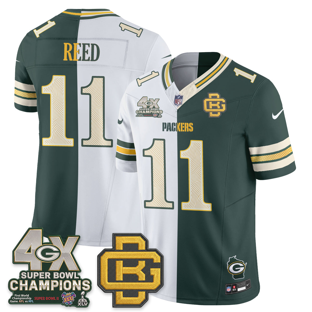 Green Bay Packers Jayden Reed Rivalries Split Edition Vapor Jersey - All Stitched - Green White