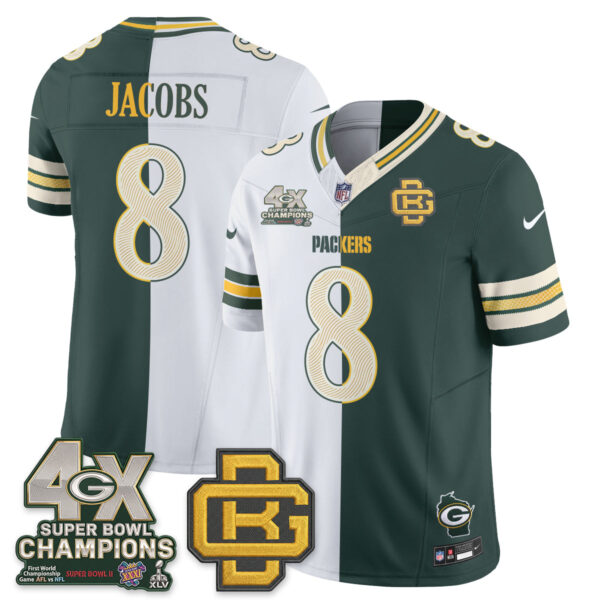 Green Bay Packers Josh Jacobs Rivalries Split Edition Vapor Jersey - All Stitched - Green White