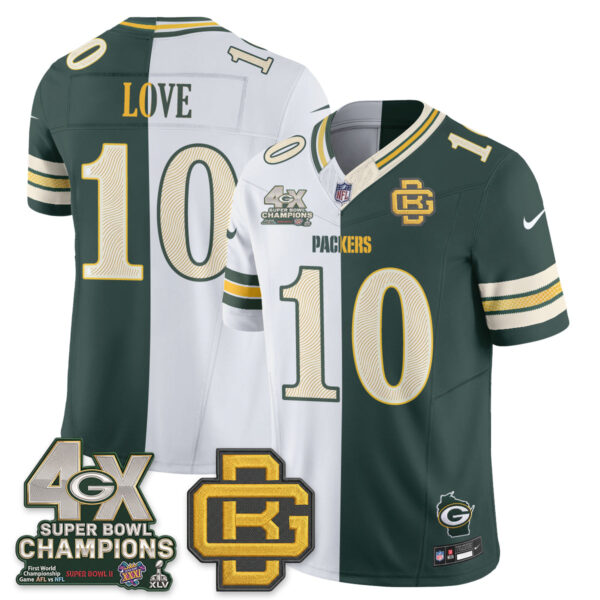 Green Bay Packers Jordan Love Rivalries Split Edition Vapor Jersey - All Stitched - Green White